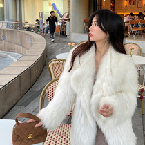 Haining Woven Fox Fur Coat Korean Style Young Style Mid-length Lotus Leaf Collar Fur Coat