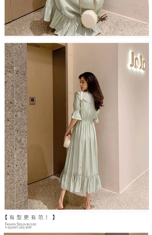 Pháp mùa hè 2019 phổ biến váy eo giảm béo cổ áo búp bê retro nhẹ nhàng váy gió cổ tích váy dài - Sản phẩm HOT
