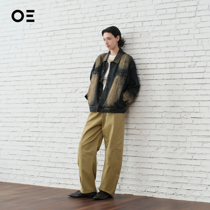 [Celebrity Style] Organic Emotion Yellow Mud-Dyed Denim Jacket Wasteland Style Washed Coat Oe