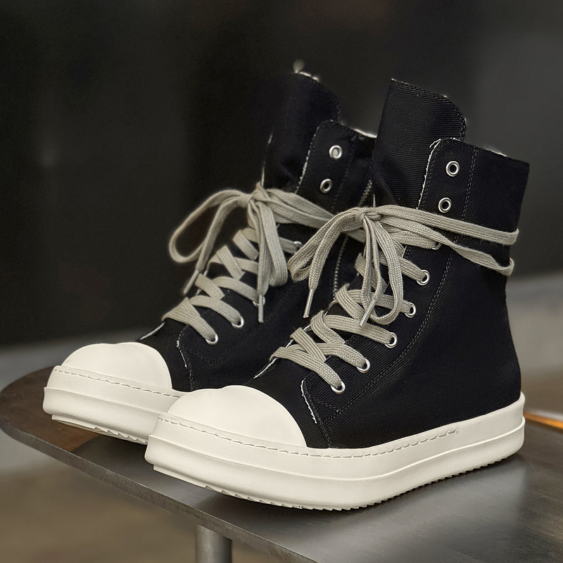 High-Top Black Canvas Shoes for Men, Thick-Soled Height-Increasing Summer Breathable High-Street Trendy Sneakers, Casual Couple Short Boots for Women