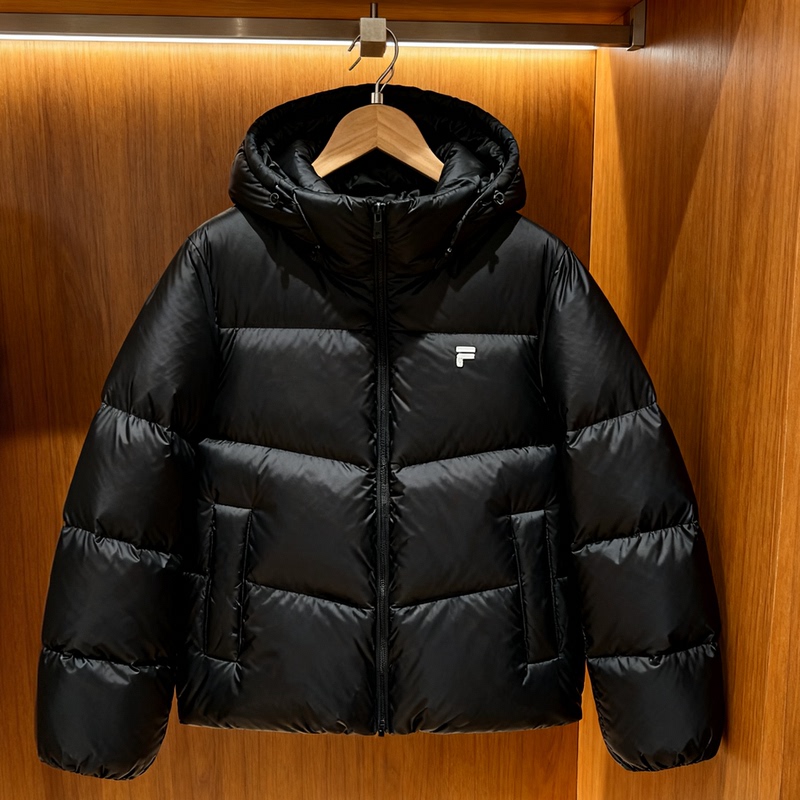 Fila Trendy Brand 25 Winter New Casual Loose Solid Color Zipper down Jacket Fashionable Warm Hooded Coat