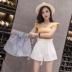 Quần short jeans 2019 hè mới hoang dã chân rộng quần quai dây rút - Cộng với kích thước quần áo quần tây nữ Cộng với kích thước quần áo