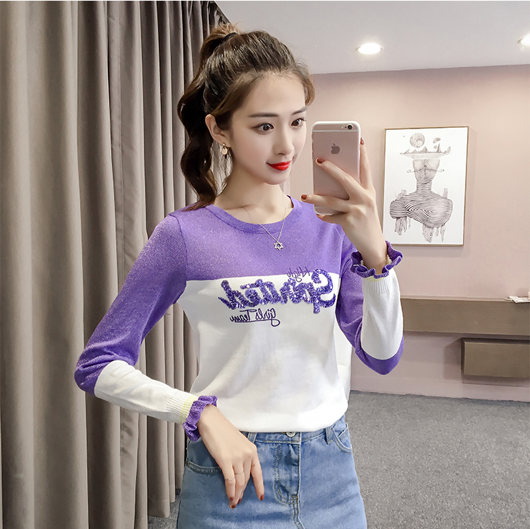 Mùa thu 2018 phiên bản Hàn Quốc mới của áo len tay dài hoang dã màu hit lá sen tay áo cổ tròn chạm đáy áo len mỏng áo len cao cổ nữ hàn quốc
