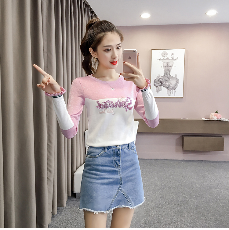 Mùa thu 2018 phiên bản Hàn Quốc mới của áo len tay dài hoang dã màu hit lá sen tay áo cổ tròn chạm đáy áo len mỏng áo len cao cổ nữ hàn quốc
