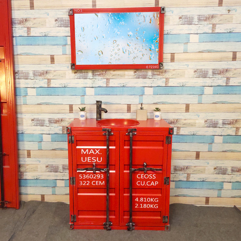 Bar Industrial wind color wash basin personality creative wash container landing integrated column stand basin cabinet