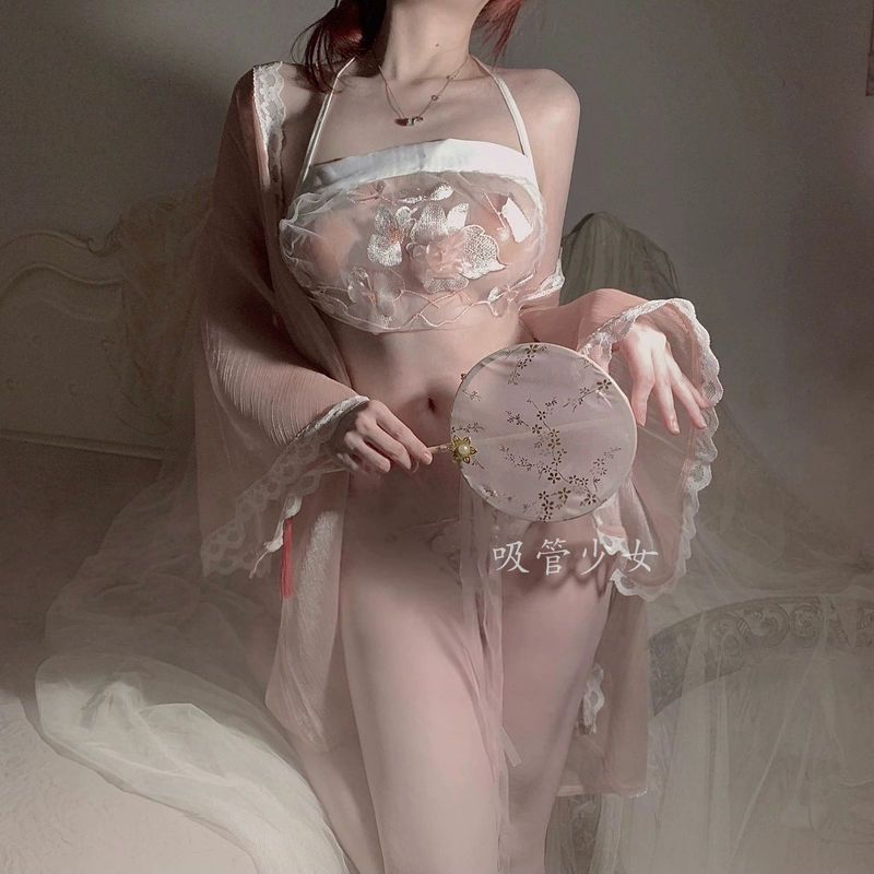 Half-Sweet Floral Language, Ancient-Style Embroidered Floral Palace Hanfu Halter-Neck Lace-Trimmed Sheer Tang Suit Chinese-Style Nightgown