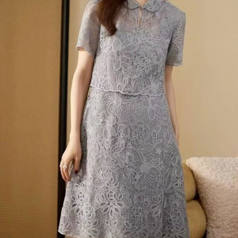Vicognas Dzvgrass 2025 Summer Embroidered Fake Two-Piece Dress 2284A