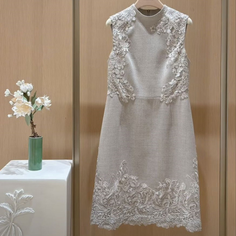 Vicognas Dzvgrass 26 Spring Laser Rope Embroidery Three-Dimensional Elegant Stand Collar Vest Dress 4814X