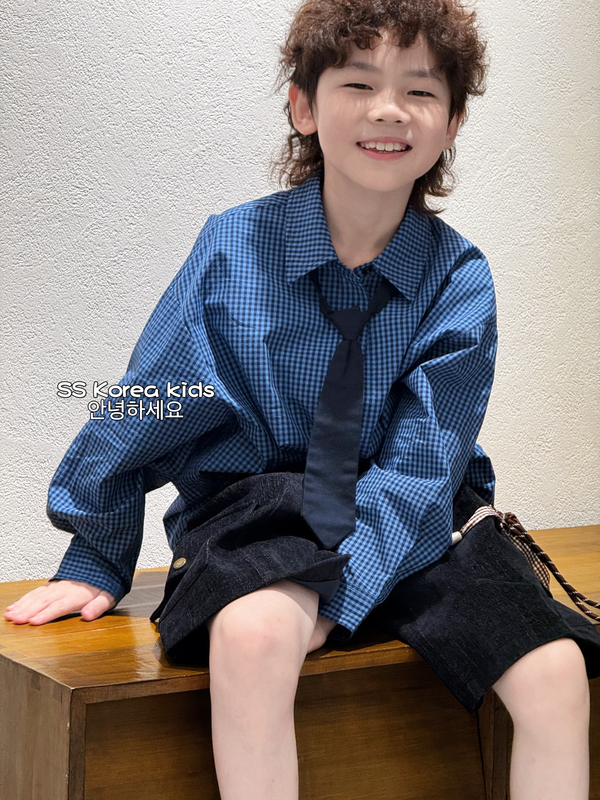 Ss Campus Style Handsome Boy Tie Shirt 2026 New Children's Clothing Boys' Autumn Fashion Plaid Top Jacket