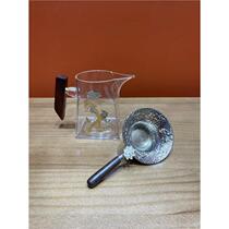 Happy Eyebrow Glass Justice Cup Hammered Wood Strainer for Lotus Tea S-1894