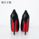 Baotou patent leather ultra-high heel single shoes, stiletto waterproof platform, pointed toe, red sole, ol workplace banquet shoes, black 14cm, versatile