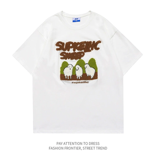 Бархатная футболка с коротким рукавом в стиле хип-хоп для влюбленных, в американском стиле, с вышивкой