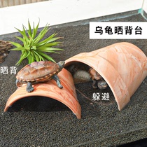 Tortoise resting platform for crawling pets sun terrace red pottery tile shelter yellow edge to avoid cave crawling pet fish and turtle tank landscaping