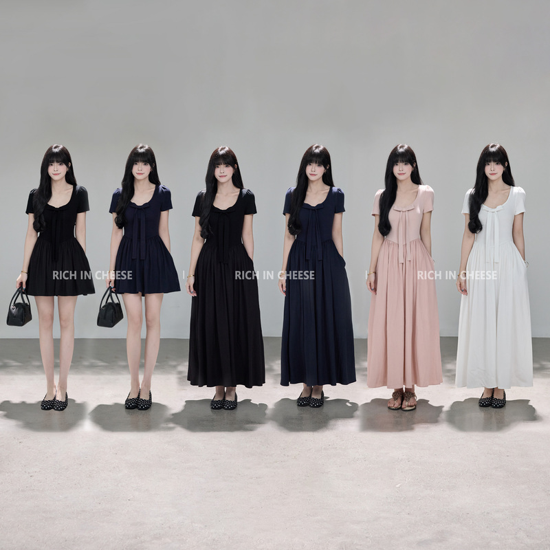 Richincheese Paris Overture French-Style Black High-End Bow Design Long Waist-Cinching Dress Richincheese Paris Overture French-Style Black High-End Bow Design Long Waist-Cinching Dress