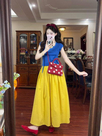 Falda bonita estilo Blancanieves de Disney, traje de temperamento, vestido de gama alta para mujer, verano 2025