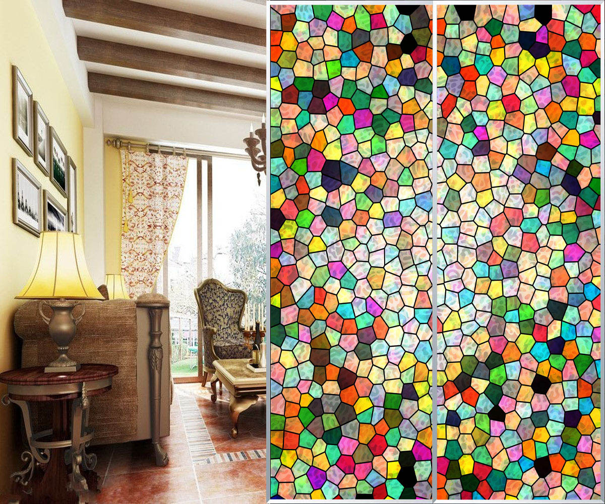 European-style color retro church painted art electrostatic frosted glass film coat overall cabinet door window window decal sticker