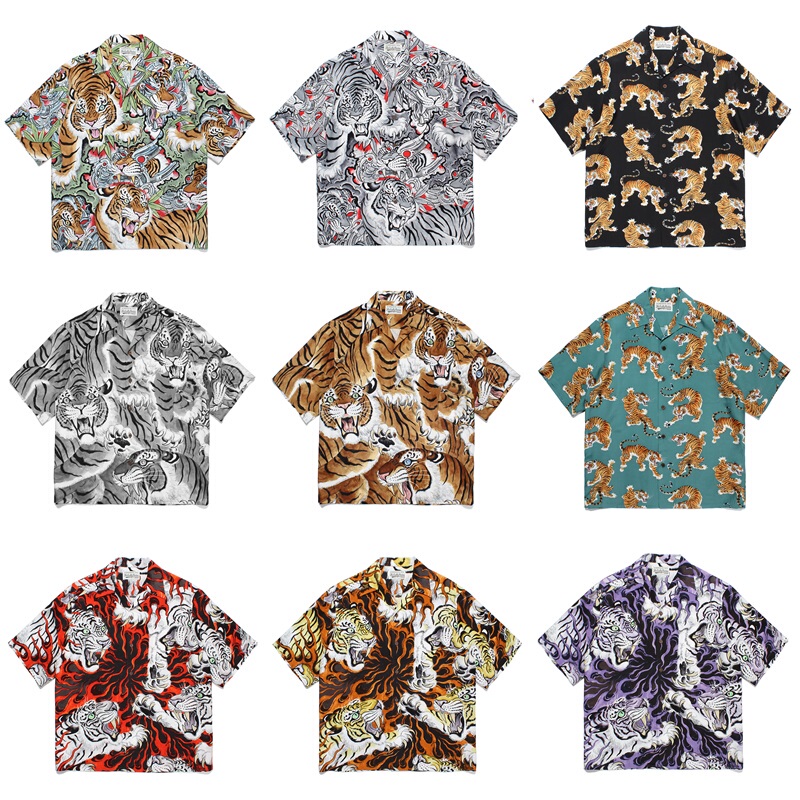 Jiangxin 23Ss Tim Lehi Flame Tiger All-Over Print Cuban Collar Rayon Hawaiian Short-Sleeve Shirt for Men