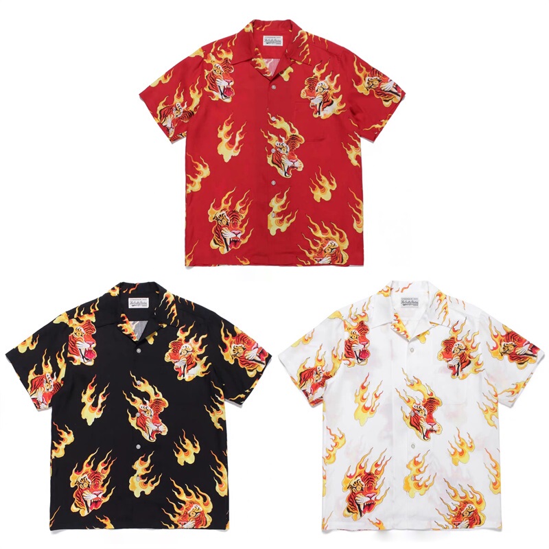 Jiangxin Tim Lehi/Hawaiian Shirt Flame Tiger Head Tiger Hawaiian Short Sleeve Shirt