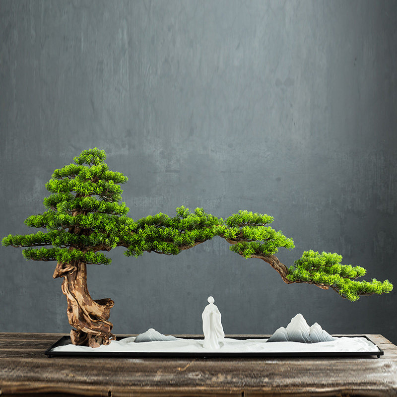 Model room fake tree simulation large welcome pine rockery bonsai hotel living room porch home decoration Zen ornaments