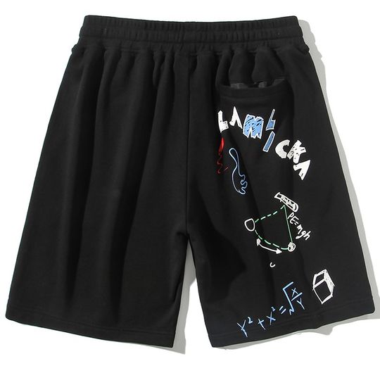 香港正品潮牌夏季男装涂鸦字母印花宇航员休闲运动五分裤针织短裤