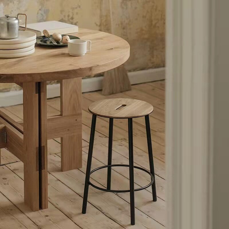 Nordic iron high chair simple bar stool industrial style solid wood bar home modern comfortable red oak dining chair