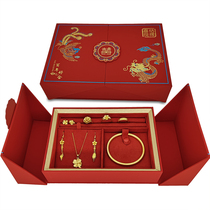 Red Engagement First Accessories Box Mention Dowry Bride Price Triple Gold Color Gift Box Ring Bracelet Necklace Containing Box Suit Box