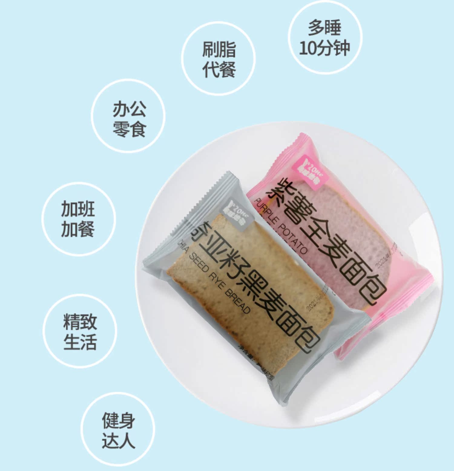 【1斤装】奇亚籽黑麦面包10袋*50g