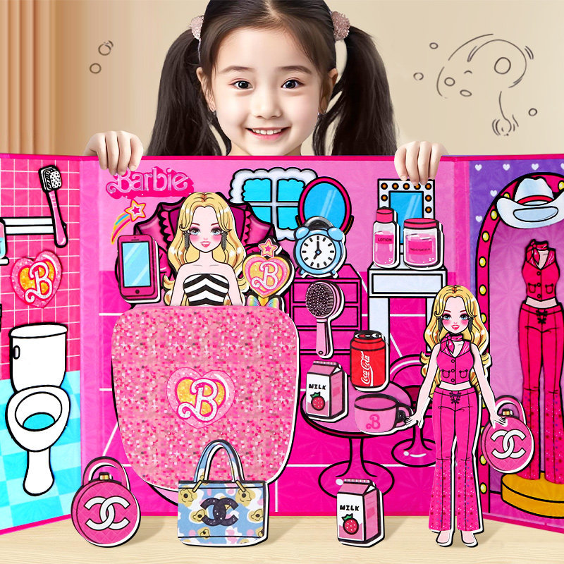 Barbie Princess Magnetic Quiet Book Elsa New Model Girls' DIY Dress-Up Stickers Children's Educational Toy Gift 6