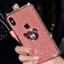 Apple xsmax mobile phone shell iPhoneX diamond border 7 new 6splus rhinestone metal bear high-grade 8 women