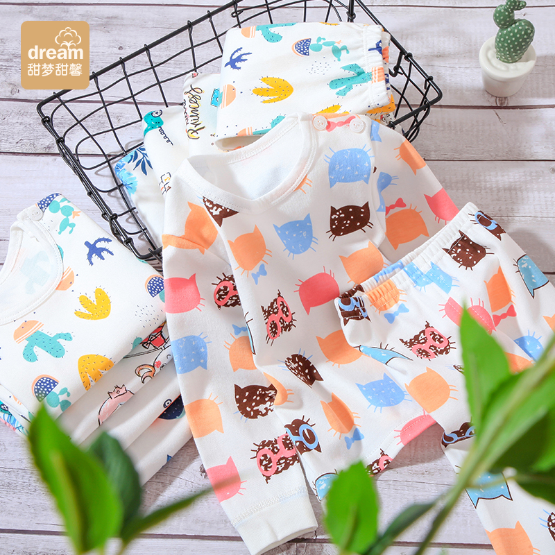 Bé quần áo mùa thu mùa thu quần bộ cotton 0-1 tuổi 3 tuổi trẻ em đồ lót bé trai bé gái pajama nhà điều hòa không khí quần áo.