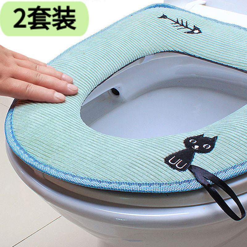 Cartoon toilet cushion cover seat cushion thickened toilet cover autumn plus velvet winter cute Korean household Velcro type antibacterial large