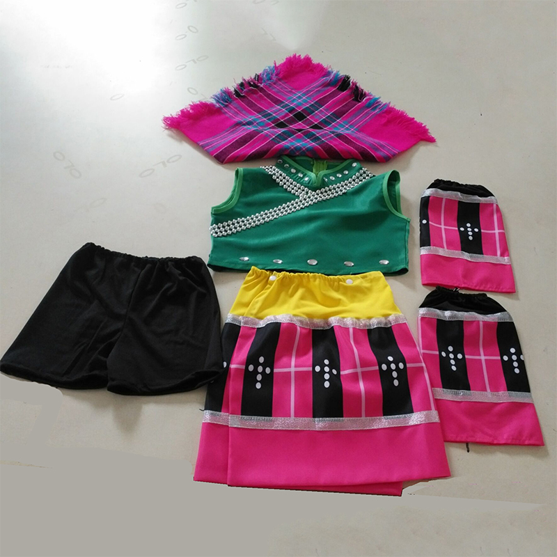 Xiaohe phong cách mới gạo nhạc nhảy trang phục đạo cụ Miao thiểu số biểu diễn quần áo trẻ mẫu giáo trang phục trang phục động vật cho trẻ em