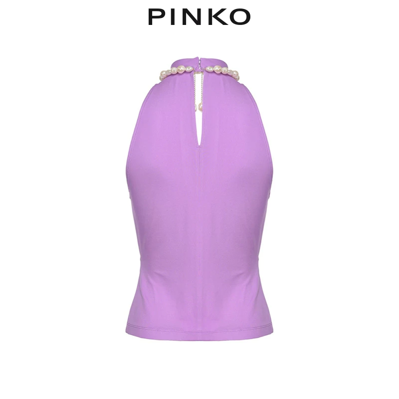 PINKO 2021 весна-лето новая женская блузка с жемчужной подвеской на шейке-халтер без рукавов wrap топ 1G15VKY6X3
