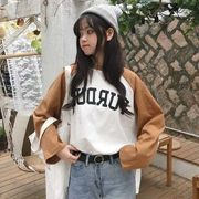 Áo thun dài tay nữ phong cách Harajuku mùa thu mới phiên bản Hàn Quốc của ulzzang lỏng màu hoang dã phù hợp với quần áo chạm đáy áo thủy triều