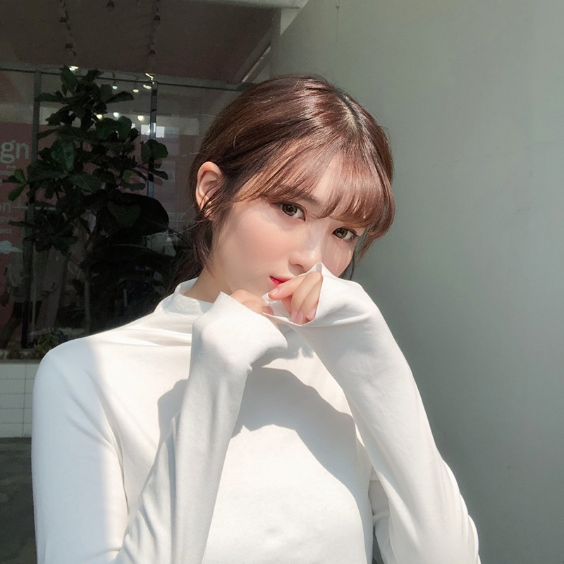 Áo sơ mi dài tay cổ cao nửa mùa cổ điển của mùa thu và mùa đông mới áo form rộng nữ