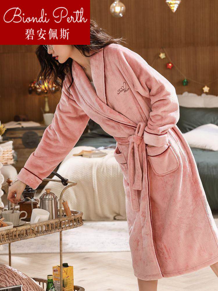Men's winter sleeping robes thickened female winter coral suede pyjamas women's autumn winter flannel bathrobe women's length 1224b-Taobao