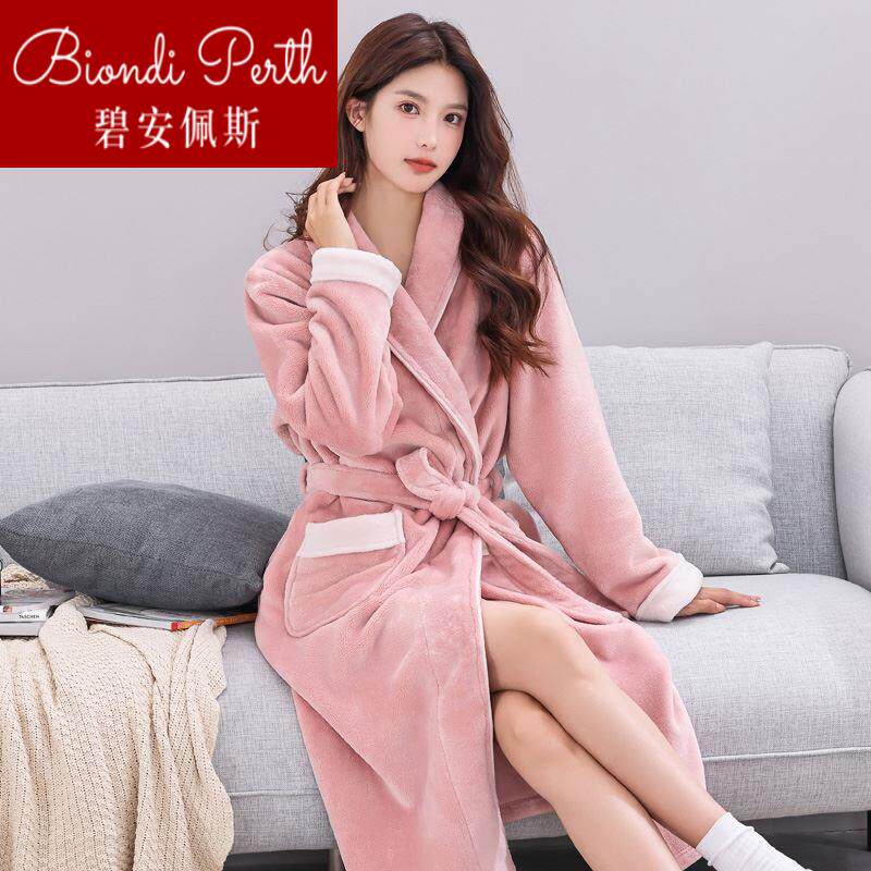 Men's winter sleeping robes thicken women's autumn winter plus suede coral suede flannel pyjamas sleeping bathrobe women's length 1224b-Taobao