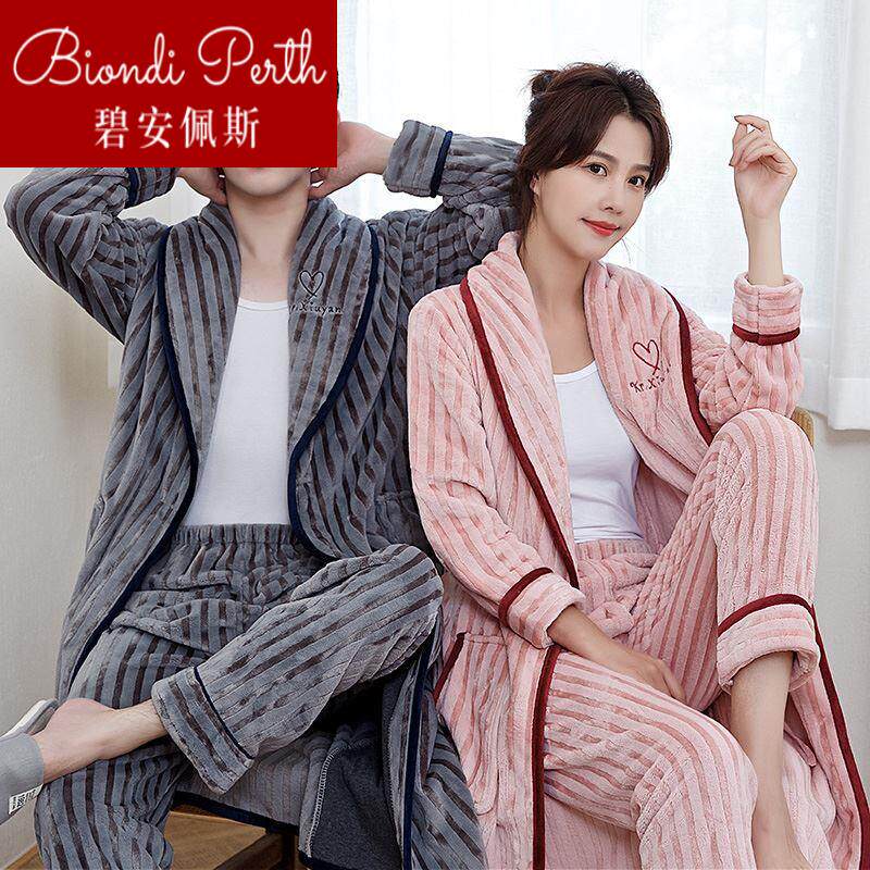 Men's winter sleeping robes Thickened Women's Autumn Winter Flannel Winter Couples Bathrobes Long Coral Suede Wardrobes 1224b-Taobao