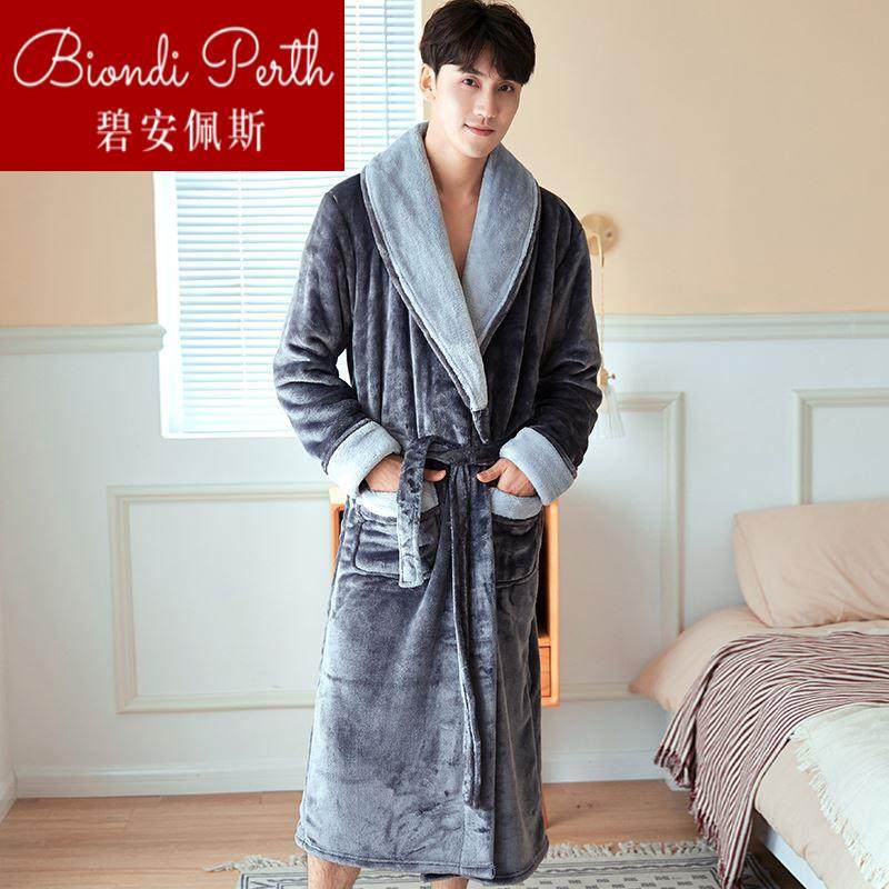 Men's winter sleeping robes thickened autumn and winter long style add suede flannel winter pyjamas winter coral suede bathrobe 1224b-Taobao