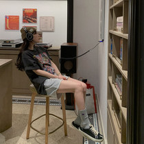 Curl High Waist Grey Shorts Womens Summer New Korean Version Port Wind Net Red Students Loose skinny sports 50% pants