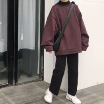 Ultra-fire cec necropolis womens autumn winter new Korean version thin wine red round collar jacket Insuro students loose blouses