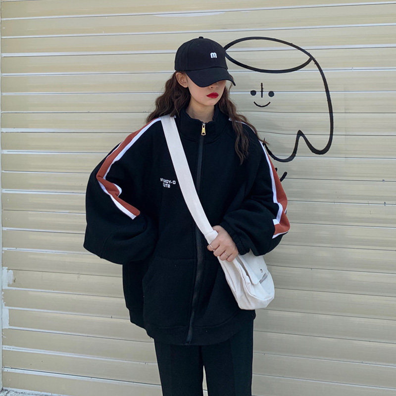 ins overfire sweatshirt woman autumn winter new gush thickened pull chain jacket Korean version student loose laziness clothes