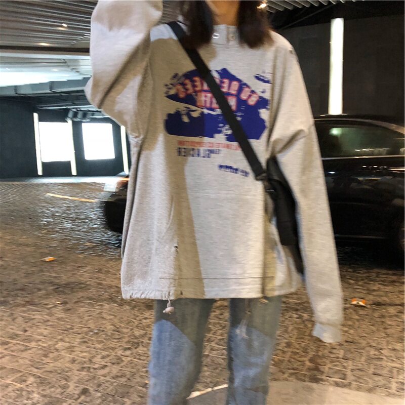 Early autumn sweater female Korean version of the new net red Hong Kong style ulzzang hooded thin jacket tide student loose top