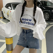 Ins super hot short sweater womens spring and autumn Korean version of the umbilical cord pullover thin coat trendy students loose all-match clothes