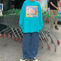 Early autumn long sleeves T-shirt Womens thin section Loose Cartoon Printed Bottom of Korean version Ins Chaugen Cebu City Wind students Early autumn blouses