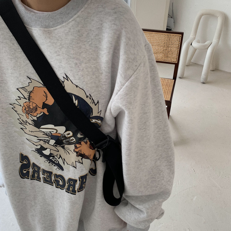 Super fire cec sweater women's autumn and winter new Korean version plus velvet thickened crew neck jacket ins tide student loose top clothes