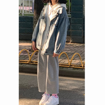 Autumn and winter wide leg pants female Korean sports pants Leisure College drop feeling high waist cec loose student straight pants