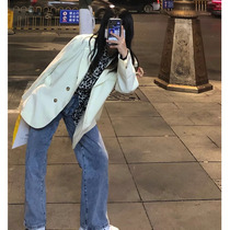 Jeans womens straight loose small man autumn and winter 2021 New High waist Korean version of thin and versatile wide leg pants