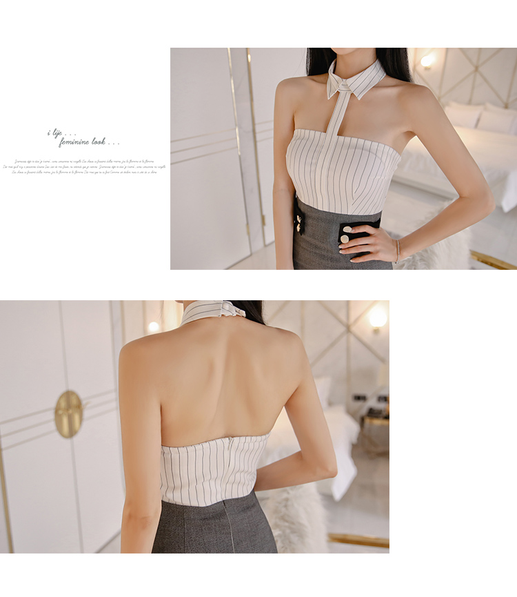 VK旗艦店 韓系立領性感掛脖露肩包臀修身短裙無袖洋裝