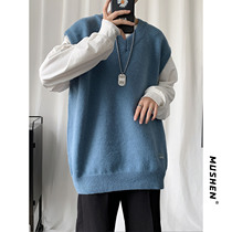 Hong Kong style V-neck sweater mens Korean version of loose Japanese personality vest lazy trend student sleeveless sweater